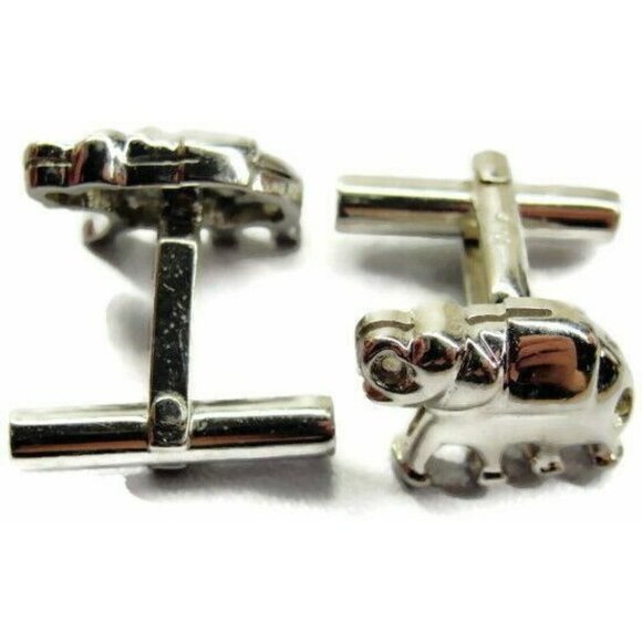 Antique Elephant Figure Silver Tone Sterling Silver 925 Vintage Patina Cufflinks - Picture 4 of 8